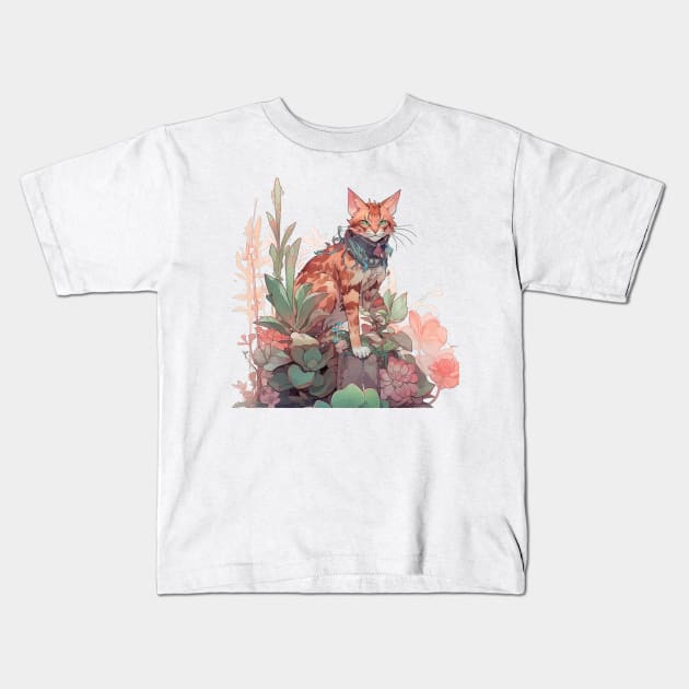 Cute Bengal cat Kids T-Shirt by GreenMary Design